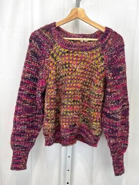MOTH Anthropologie Hillwalk Chunky Knit Sweater Italy Wool Mohair Pink Multi XS